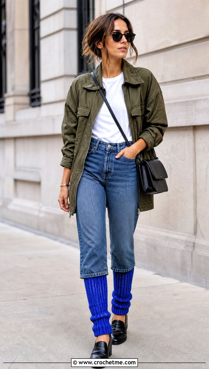 Ribbed Crochet Leg Warmers With Straight Leg Jeans - 25 diy crochet leg warmers outfit ideas