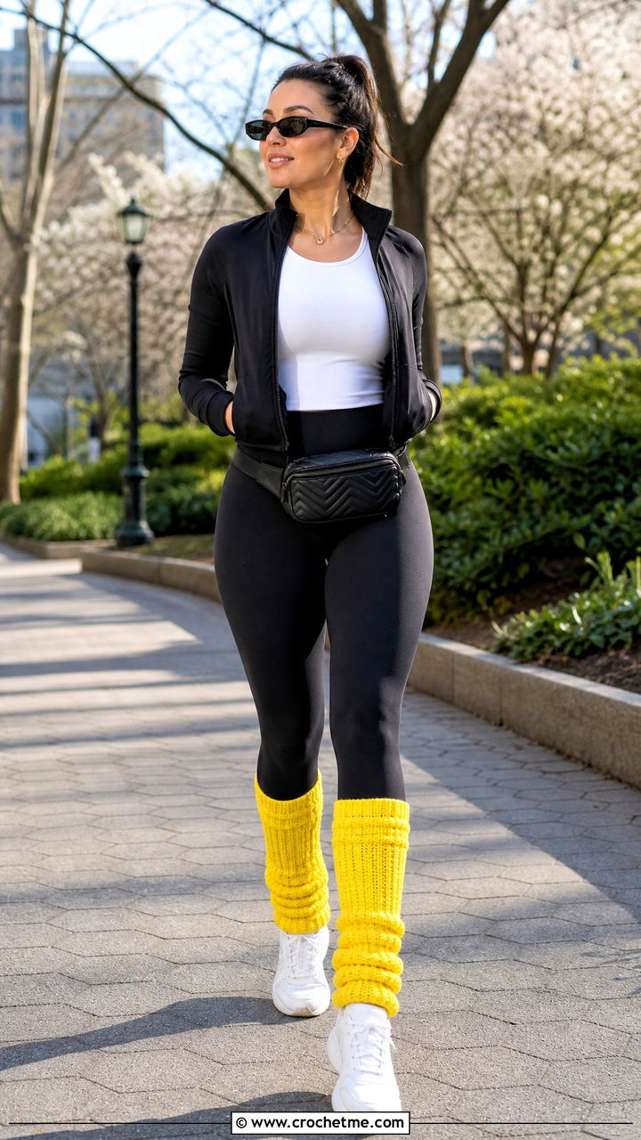 Ribbed Crochet Legwarmers With Leggings And Sneakers - 35 crochet legwarmers outfit ideas