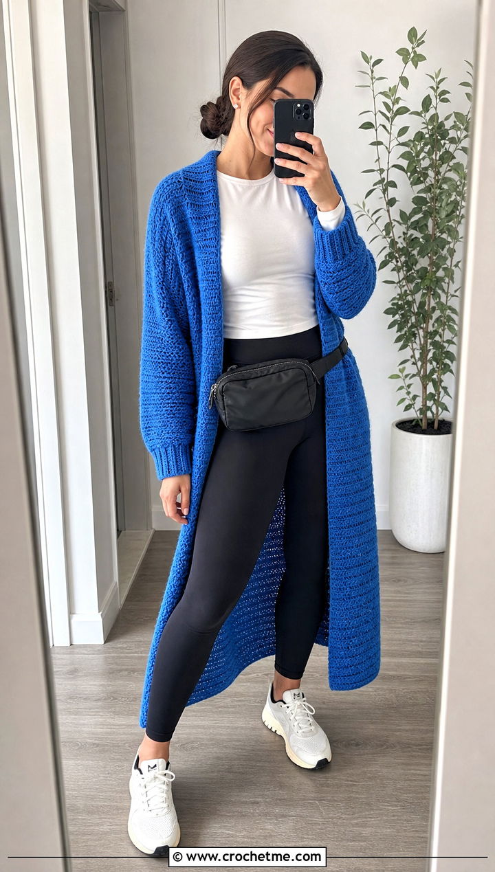 Ribbed Crochet Longline Cardigan With Leggings - 30 crochet long cardigan sweater coats outfit ideas