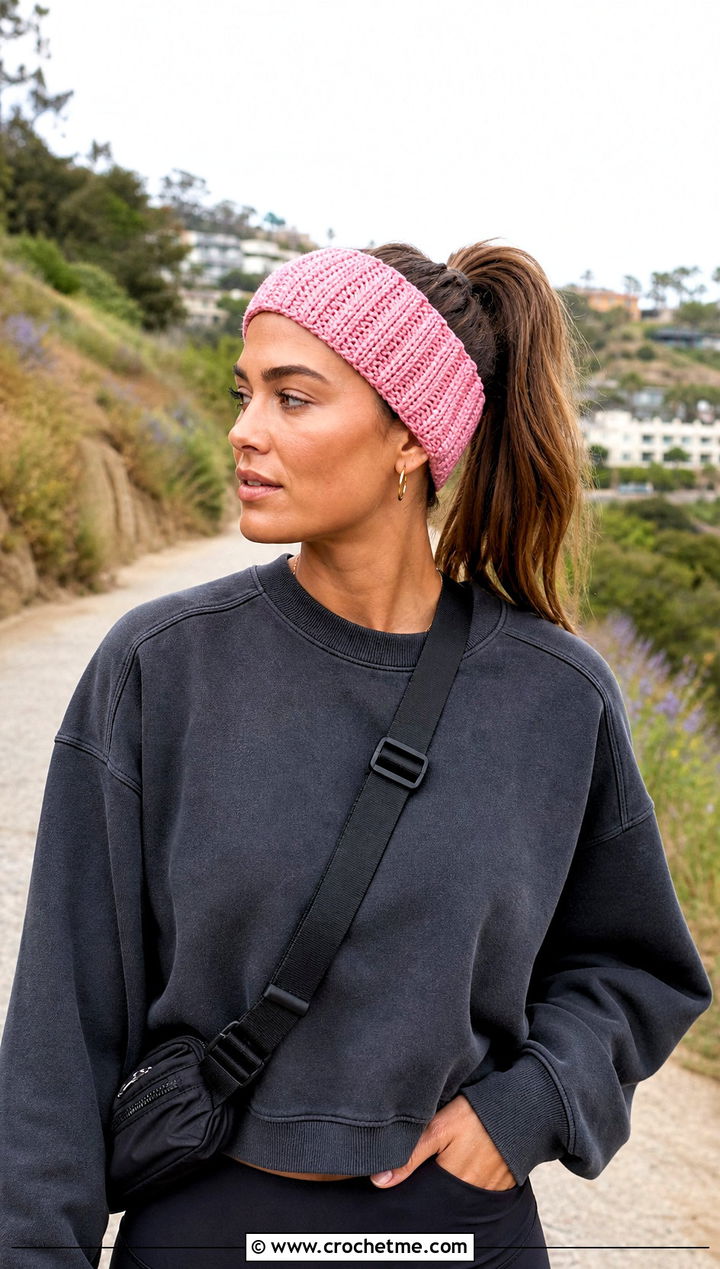 Ribbed Crochet Makeup Headband With Sweatshirt And Leggings - 25 Crochet Makeup Headband outfit ideas