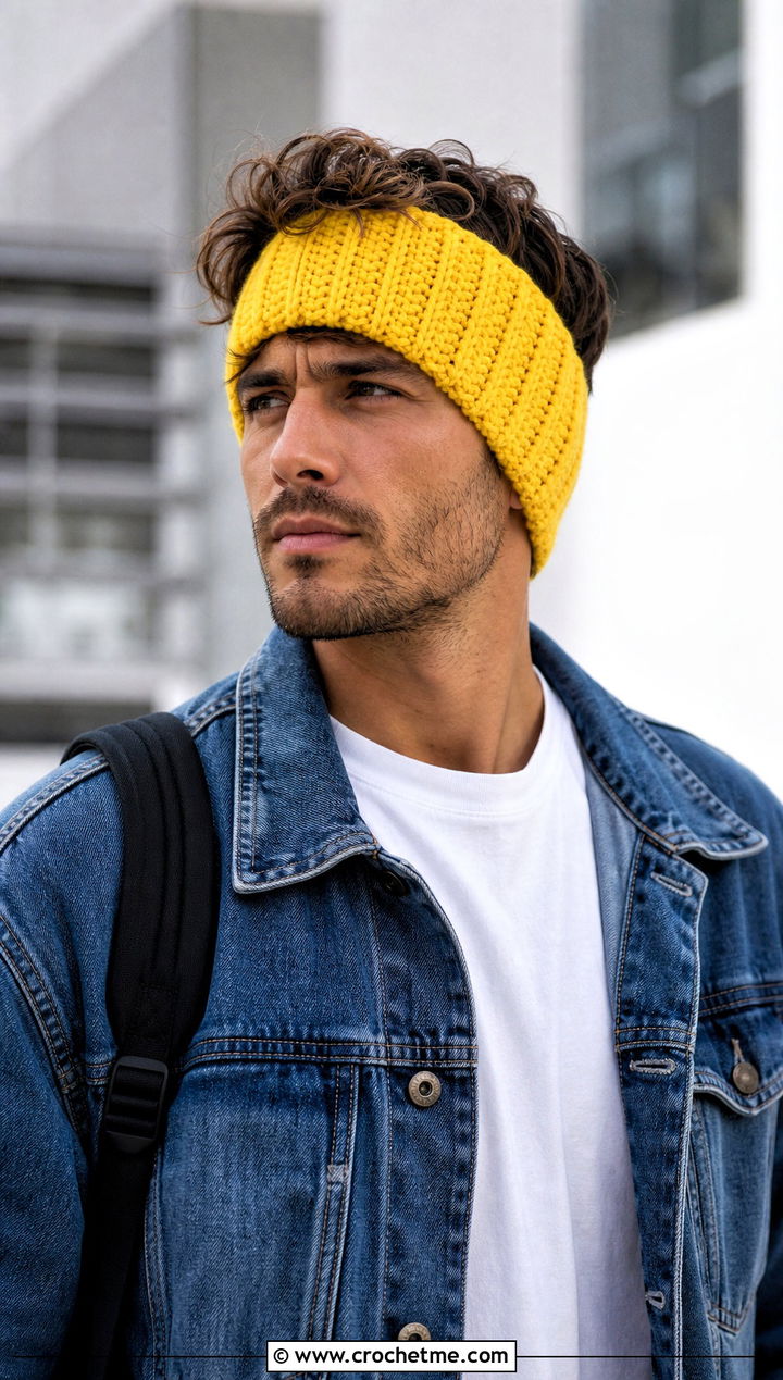 Ribbed Crochet Mens Ear Warmer With Denim Jacket - 25 Crochet Mens Ear Warmer outfit ideas