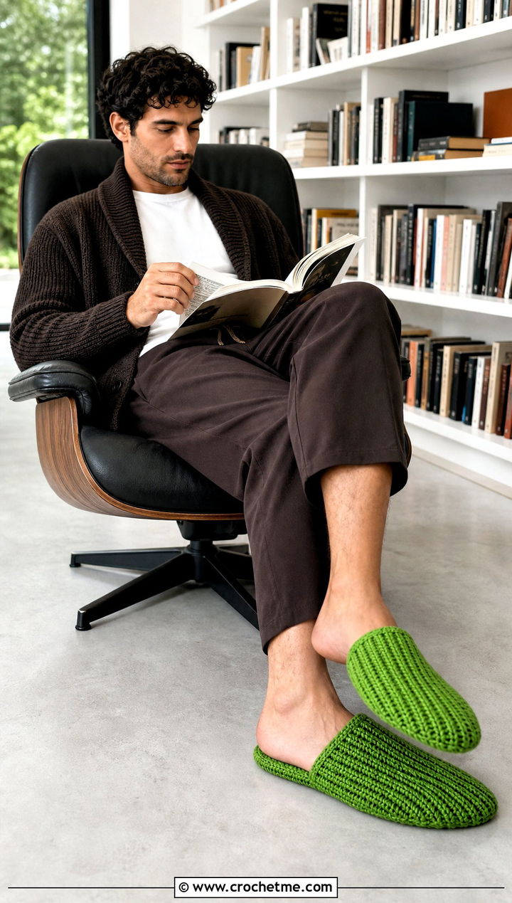 Ribbed Crochet Mens Slippers With Cardigan And Trousers - 15 Easy Crochet Mens Slippers outfit ideas