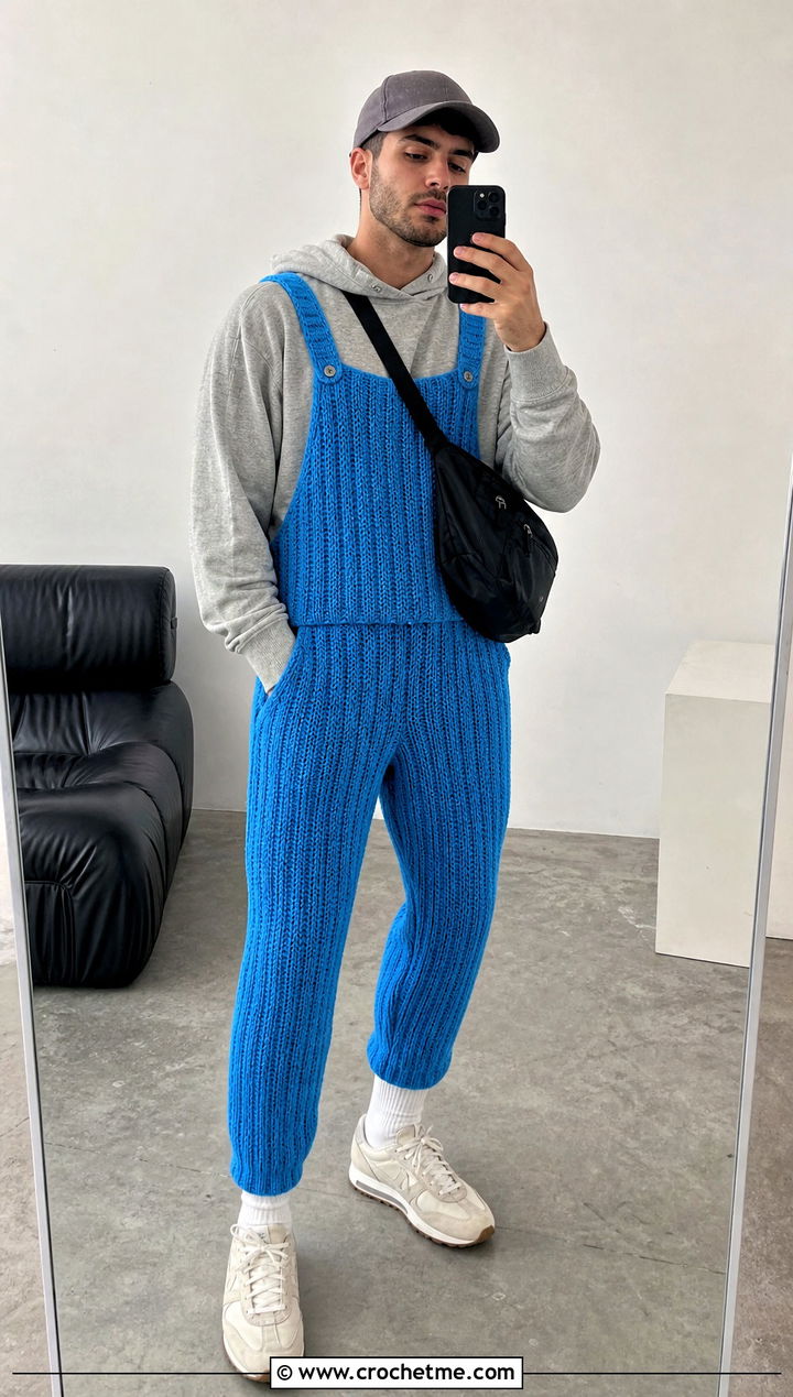 Ribbed Crochet Overalls With Hoodie - 15 crochet overalls men outfit ideas