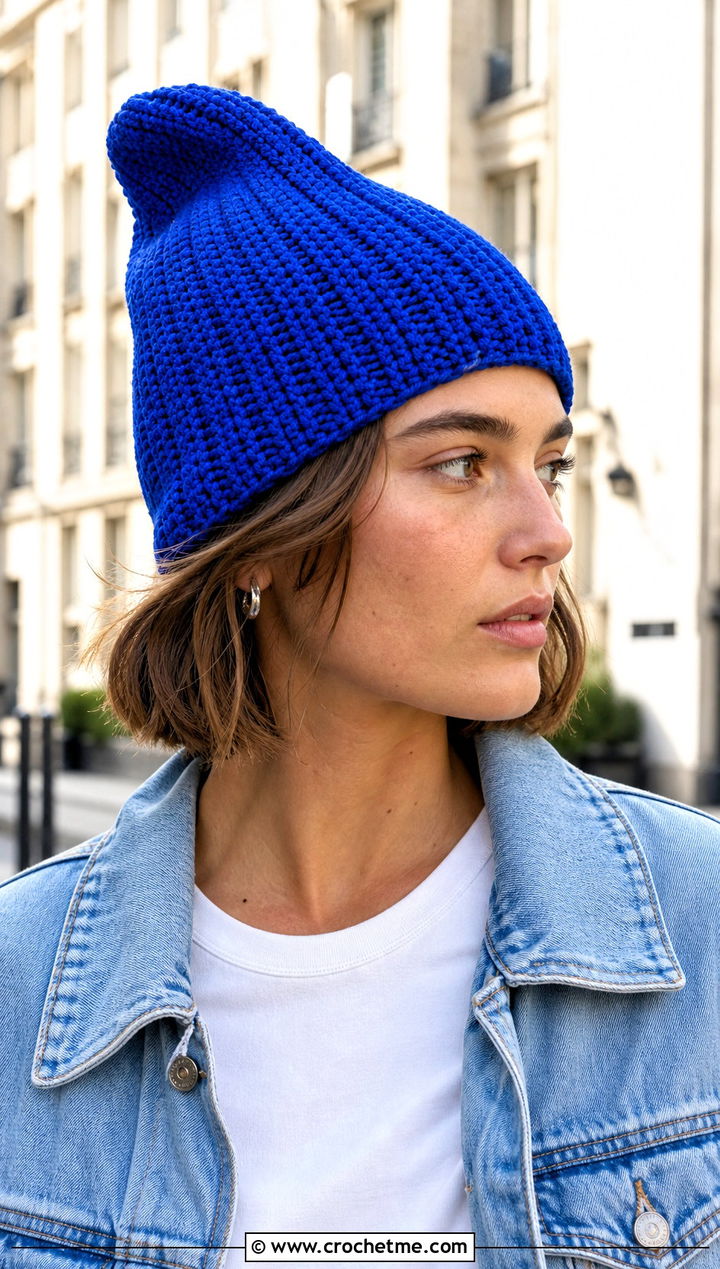 Ribbed Crochet Phrygian Cap With Denim Jacket And Jeans - 15 crochet phrygian cap outfit ideas