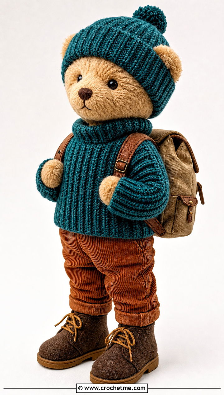 Ribbed Crochet Pullover With Corduroy Pants - 35 crochet teddy clothes and outfit ideas