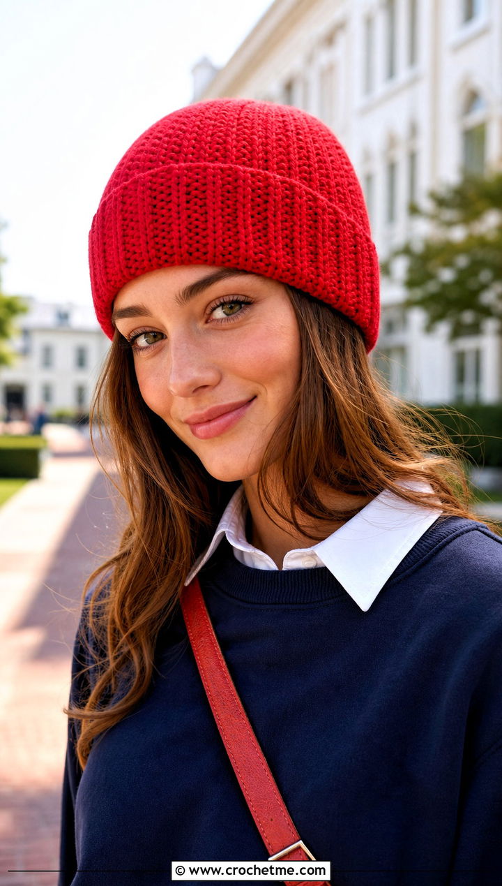 Ribbed Crochet Rectangle Beanie With Tennis Skirt - 25 Crochet Rectangle Hat outfit ideas