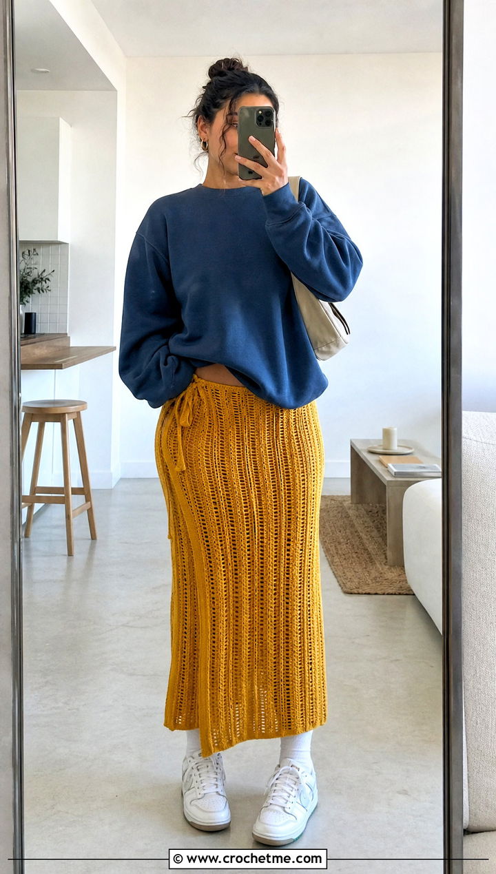 Ribbed Crochet Sarong With Oversized Sweatshirt - 35 crochet sarong outfit ideas