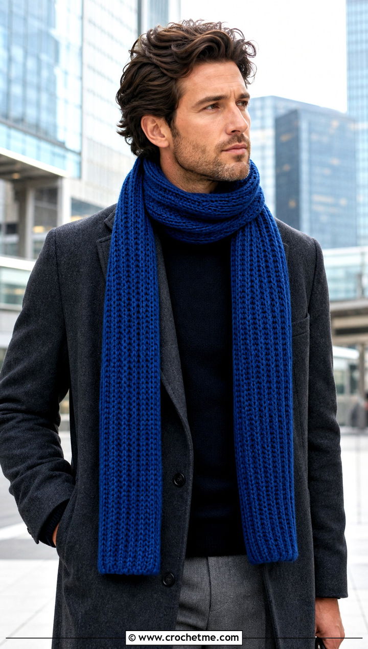Ribbed Crochet Scarf With Wool Coat - 30 crochet scarf ideas for men