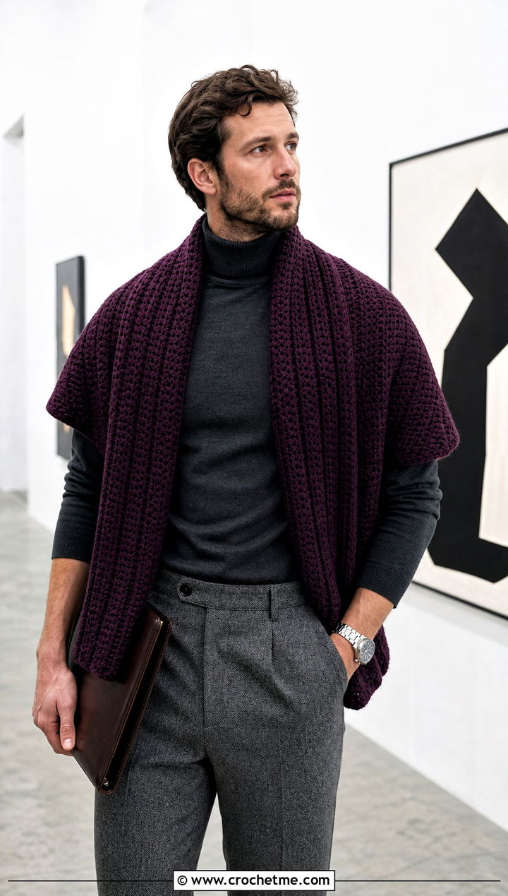 Ribbed Crochet Shawl With Turtleneck - 30 crochet shawl for men outfit ideas