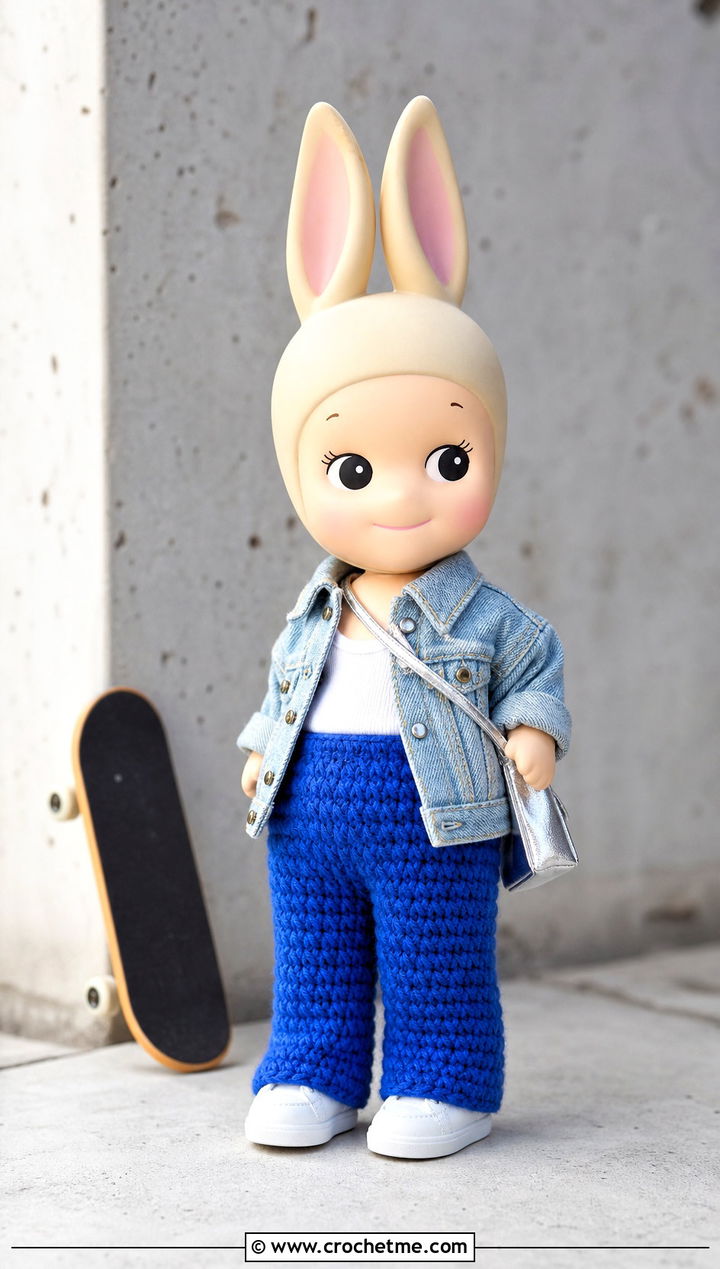 Ribbed Crochet Sonny Angel Pants With Denim Jacket - 20 Crochet Sonny Angel Pants outfit ideas