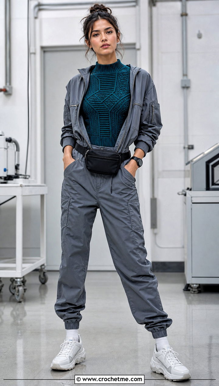 Ribbed Crochet Sweater With Utility Jumpsuit - 30 anime inspired crochet clothes and outfit ideas