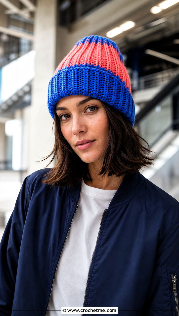 Ribbed Crochet Team Beanie With Bomber Jacket And Jeans - 20 Crochet Team Hat outfit ideas