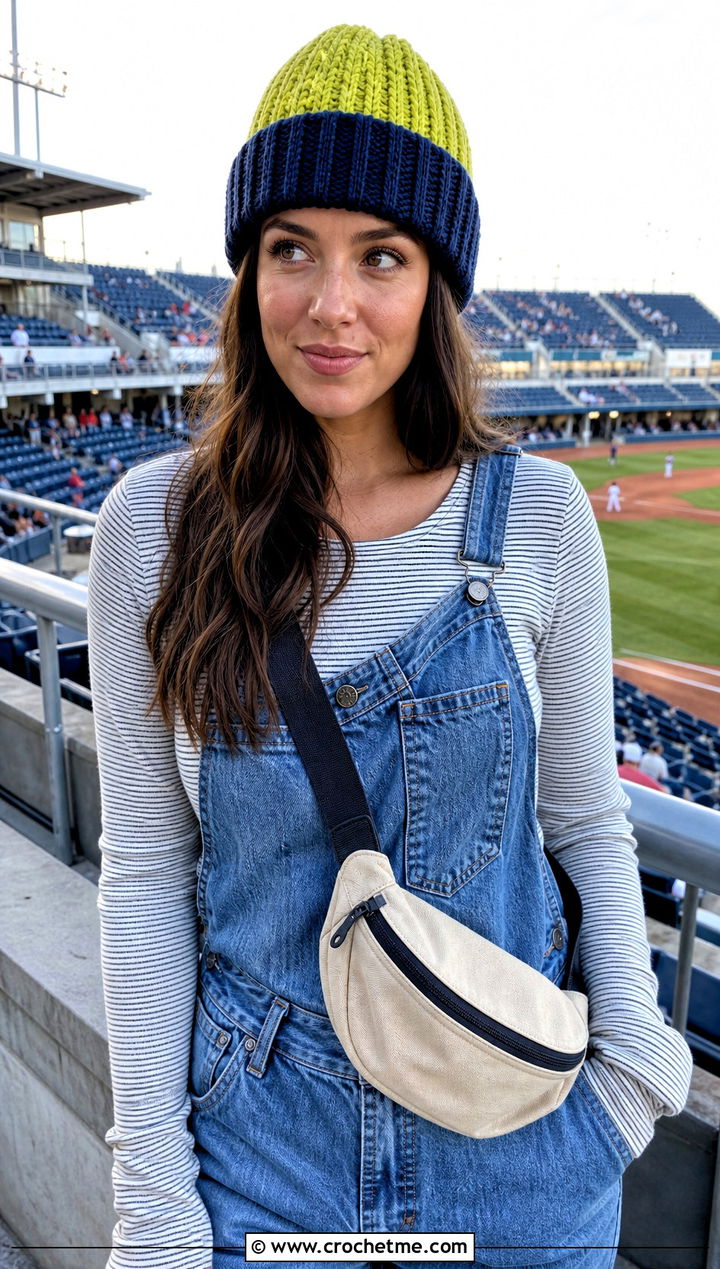 Ribbed Crochet Team Hat With Denim Overalls - 15 Crochet Football Team Hat outfit ideas