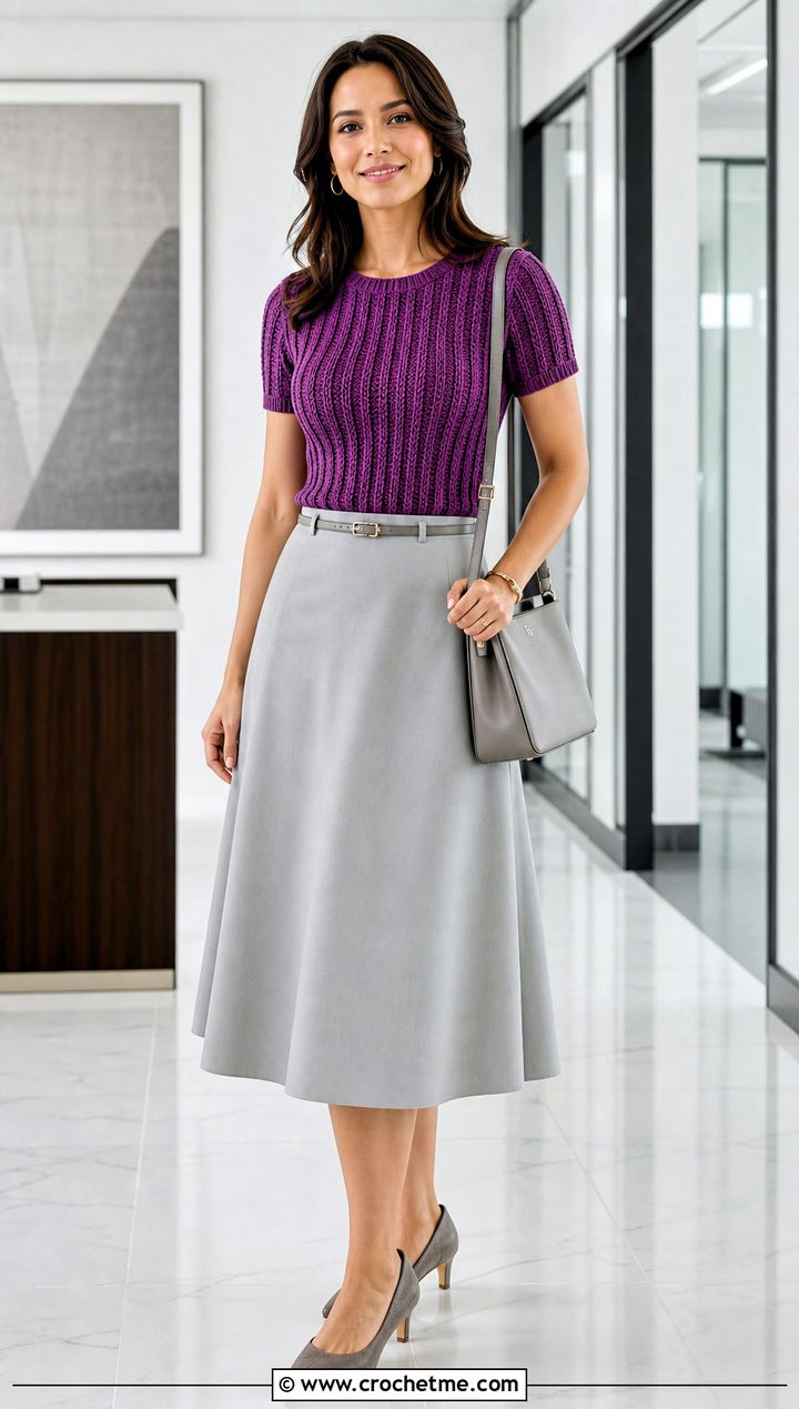Ribbed Crochet Tee With A Line Midi Skirt - 35 crochet tee outfit ideas