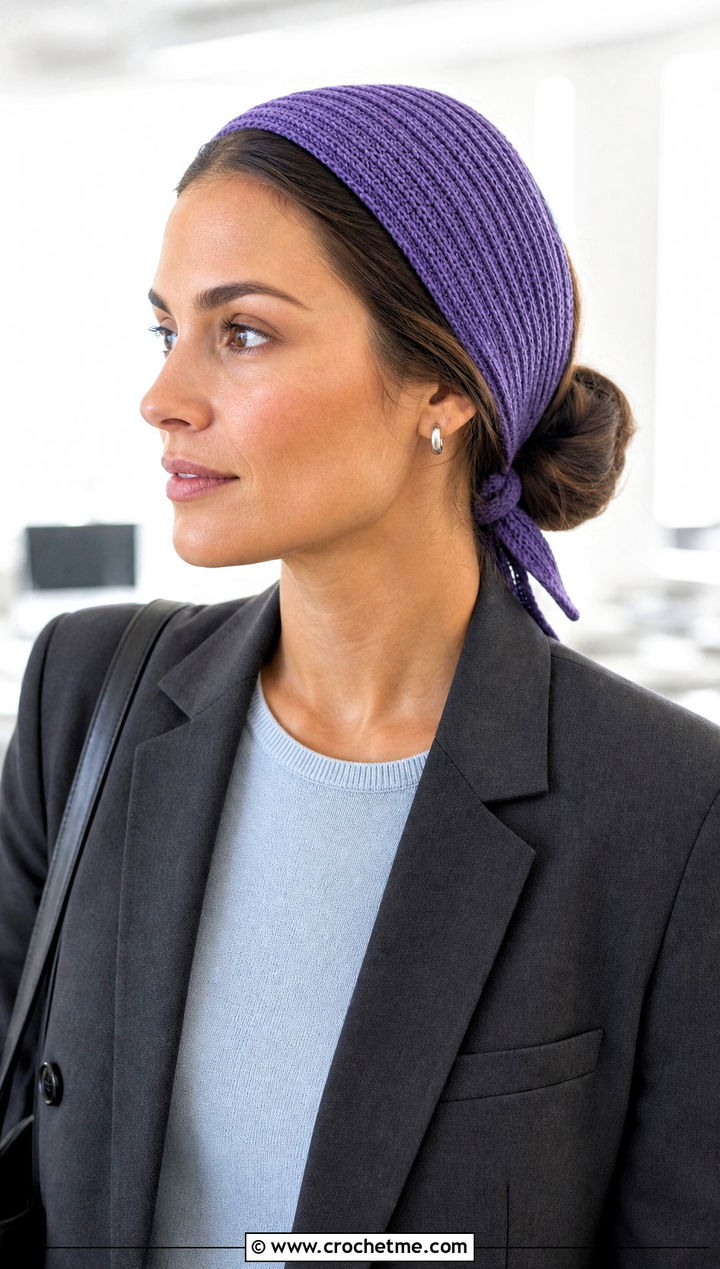 Ribbed Crochet Tie Headband With Blazer And Trousers - 35 crochet tie headband outfit ideas