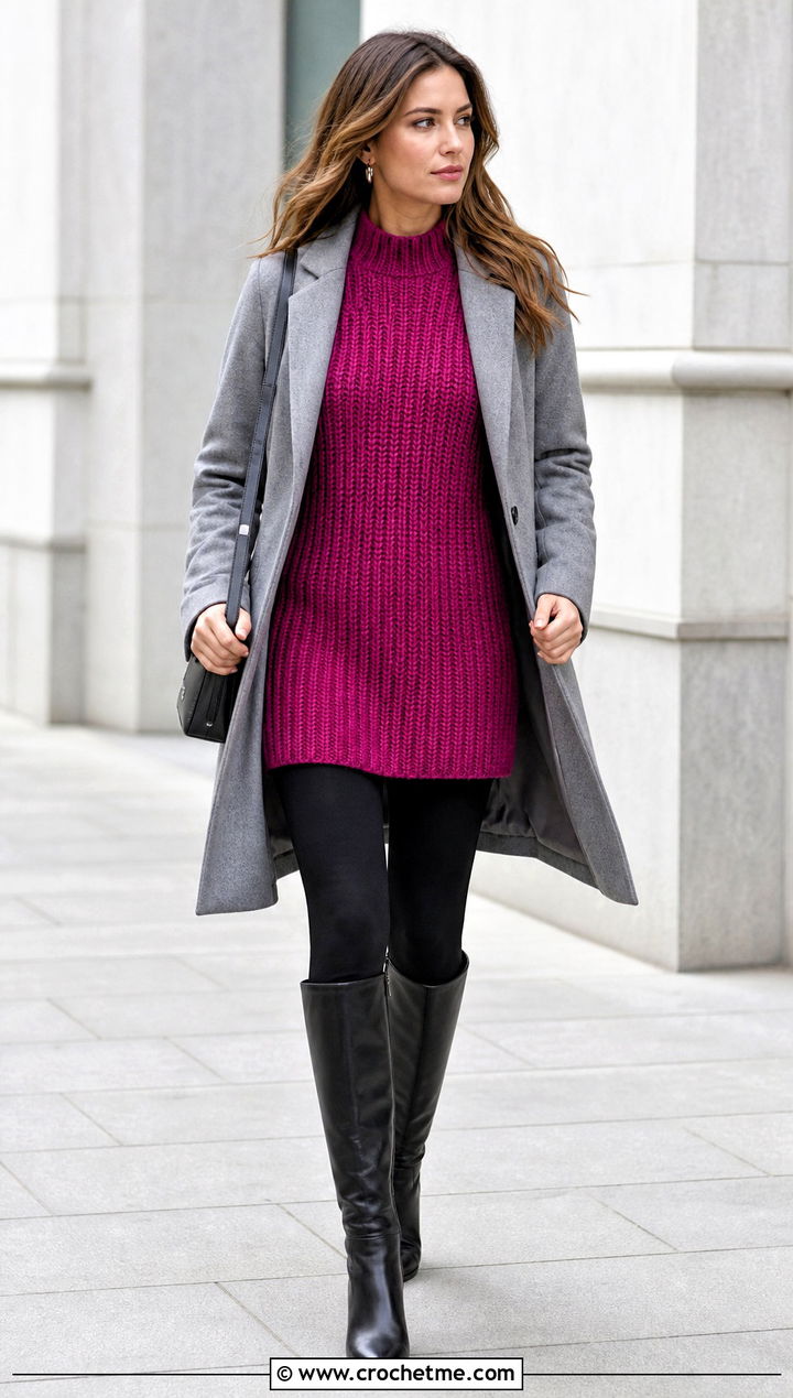 Ribbed Crochet Tunic With Leggings And Boots - 15 crochet tunic ideas