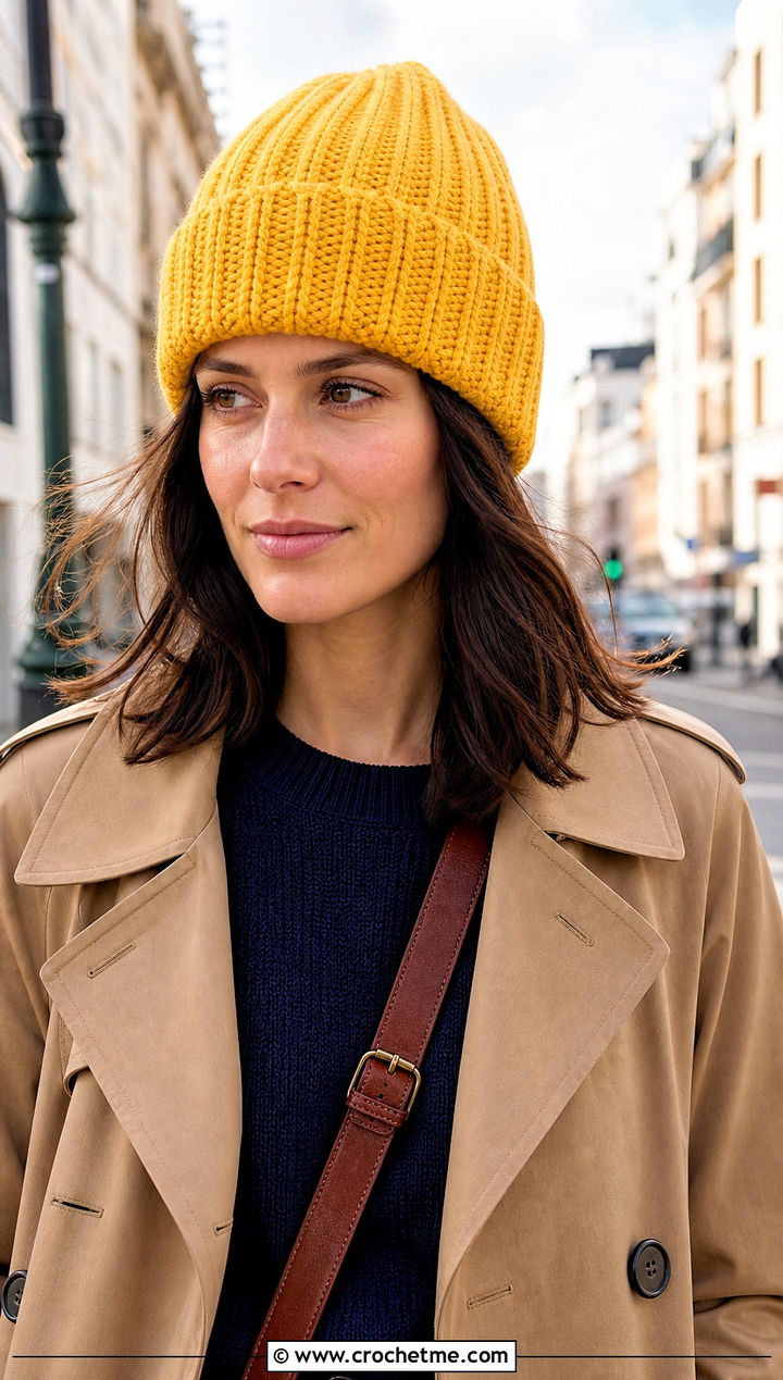 Ribbed Crochet Woolly Hat With Trench Coat And Jeans - 15 Crochet Woolly Hat outfit ideas