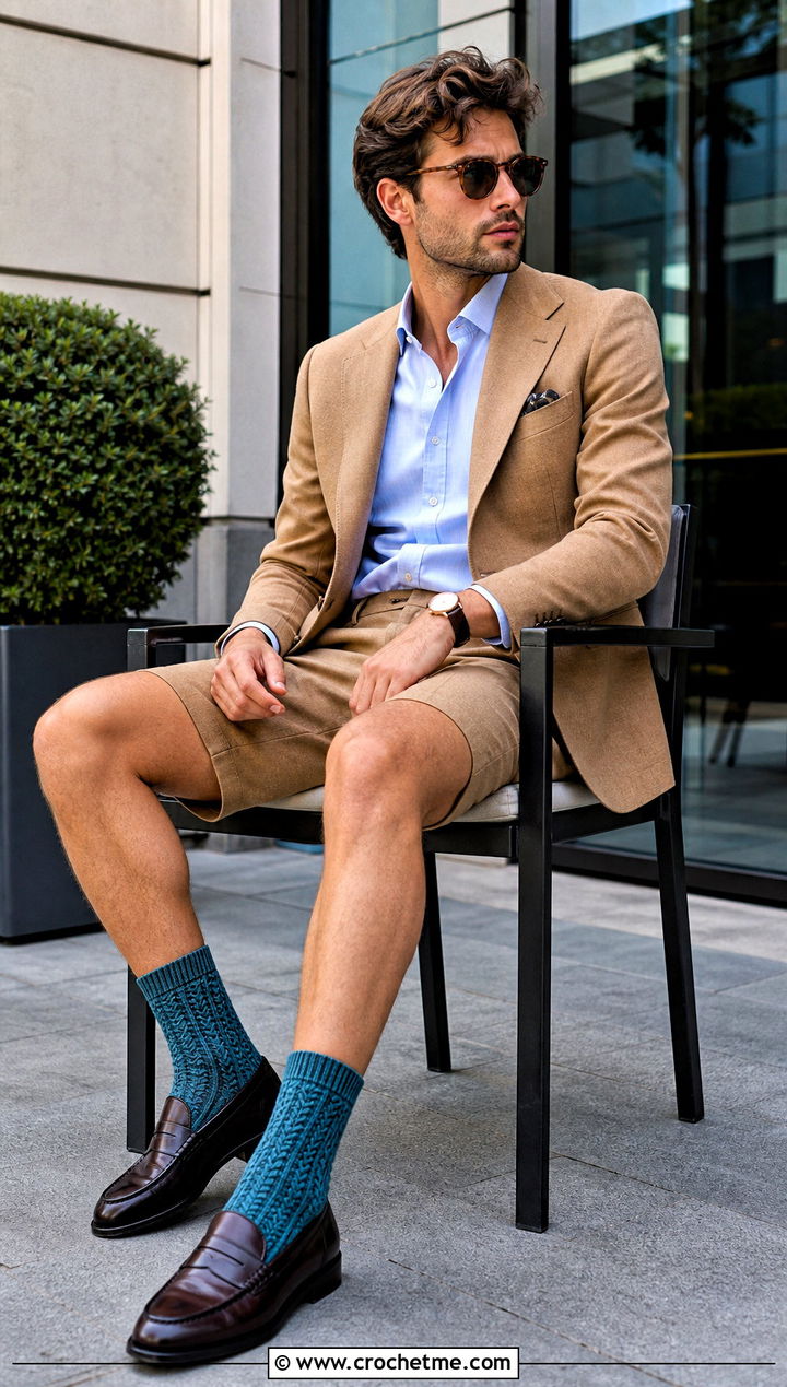 Ribbed Cuff Granny Socks With Tailored Shorts - 25 Crochet Granny Socks outfit ideas