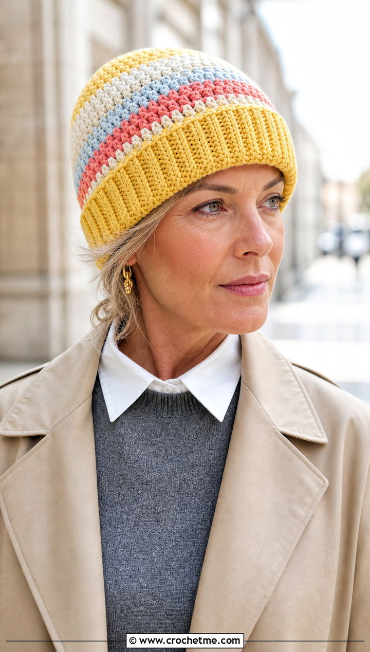 Ribbed Cuff Tempest Crochet Beanie With Trench Coat - 15 tempest crochet beanie outfit ideas