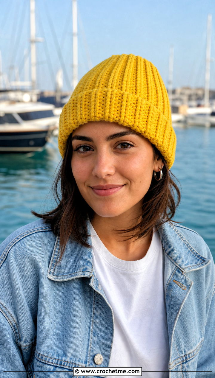 Ribbed Cuffed Crochet Beanie With Denim Jacket - 25 lakeside crochet beanie outfit ideas