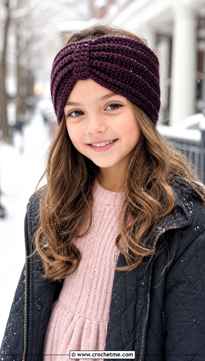 Ribbed Ear Warmer Crochet Child Headband With Sweater Dress - 20 Crochet Childs Headband outfit ideas