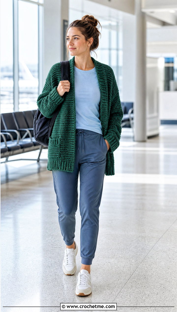 Ribbed Edge Blanket Crochet Cardigan With Joggers - 25 blanket crochet cardigan outfit ideas