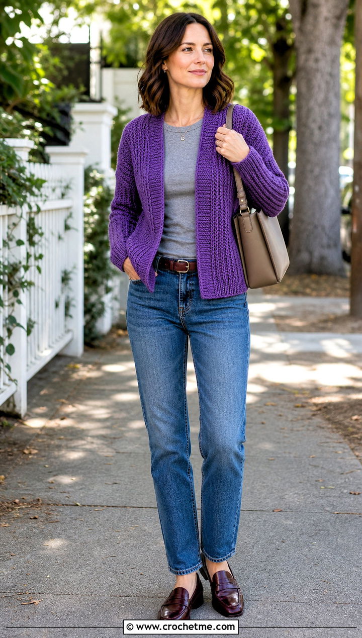 Ribbed Half Double Crochet Cardigan With Straight Jeans - 25 Half Double Crochet Cardigan outfit ideas