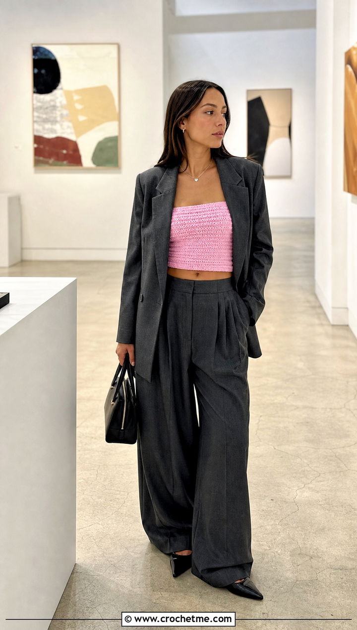 Ribbed Hollister Crochet Tube Top With Tailored Trousers - 30 Hollister Crochet Tube Top outfit ideas