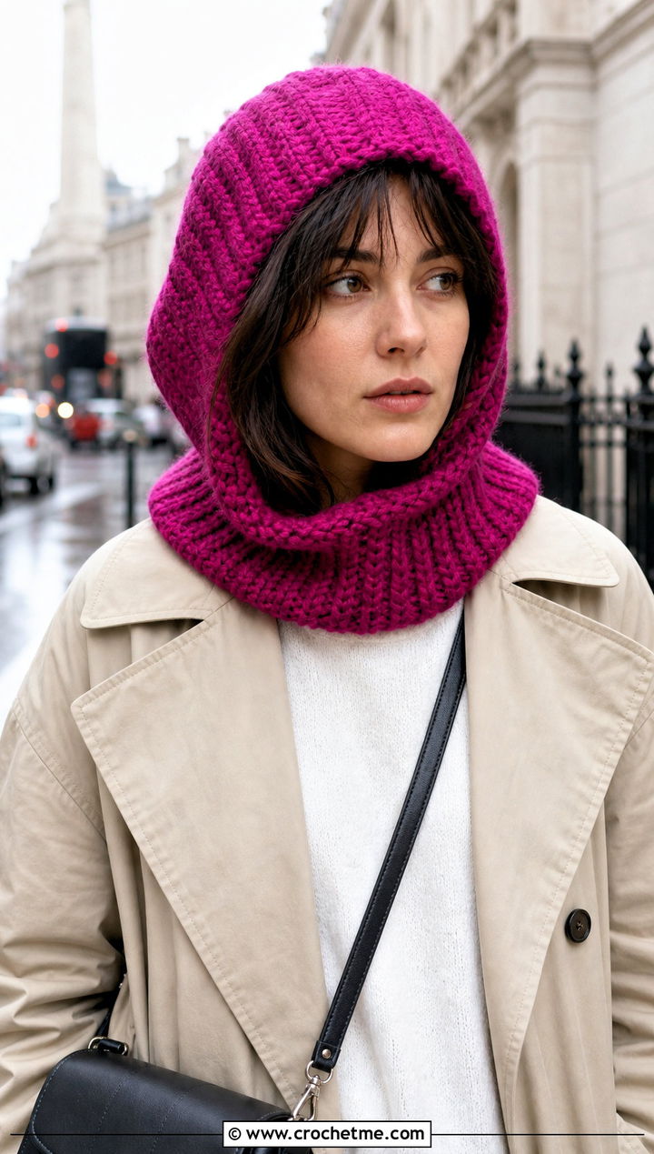 Ribbed Katniss Crochet Hood With Trench Coat - 15 katniss crochet hat outfit ideas
