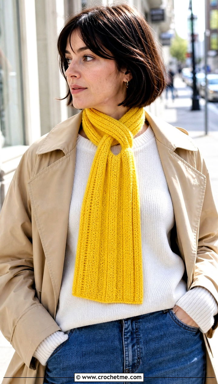 Ribbed Keyhole Crochet Scarf With Trench Coat - 25 Keyhole Crochet Scarf outfit ideas