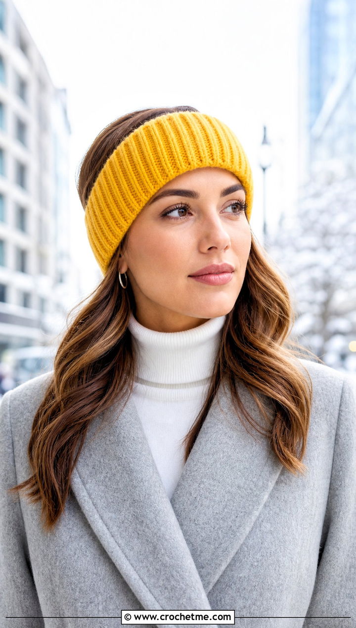 Ribbed Knit Headband With Wool Coat - 15 knit or crochet headbands outfit ideas