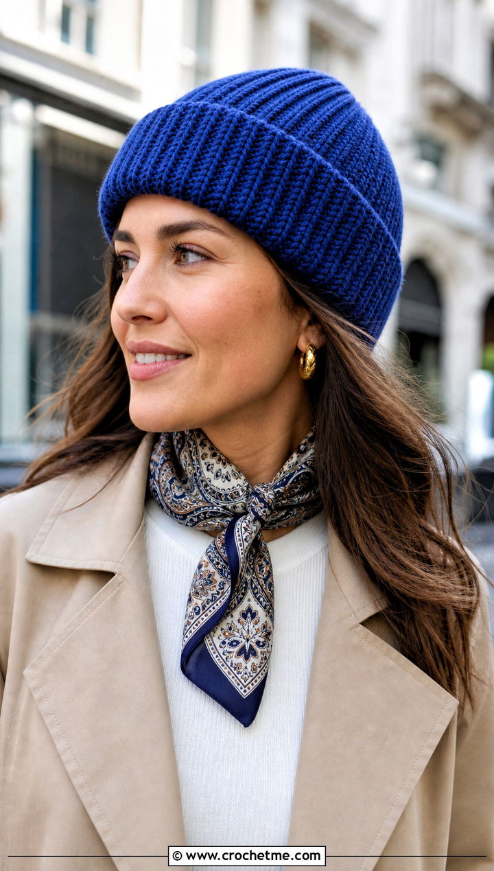 Ribbed Knit Look Crochet Beanie With Trench Coat - 25 Knit Look Crochet Hat outfit ideas