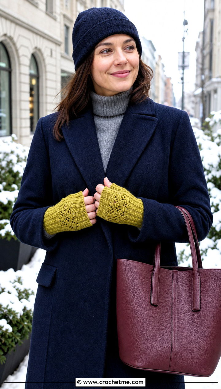 Ribbed Lace Cuff Fingerless Gloves With Wool Coat - 25 Lace Crochet Fingerless Gloves outfit ideas