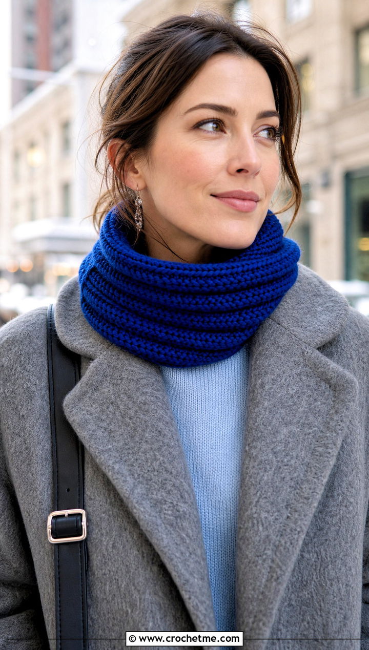 Ribbed Neck Warmer Cowl With Wool Coat - 15 Cowls To Crochet outfit ideas