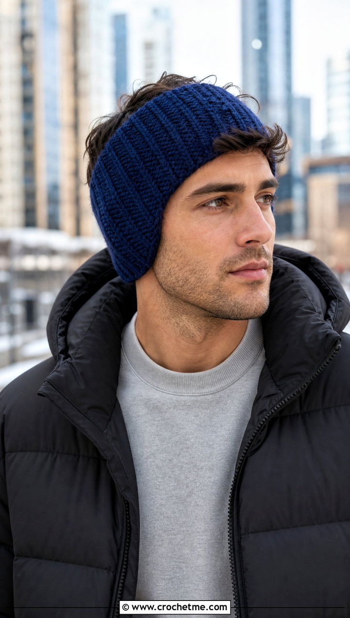 Ribbed Ridge Crochet Ear Warmer With Puffer Jacket - 15 mens crochet ear warmer outfit ideas