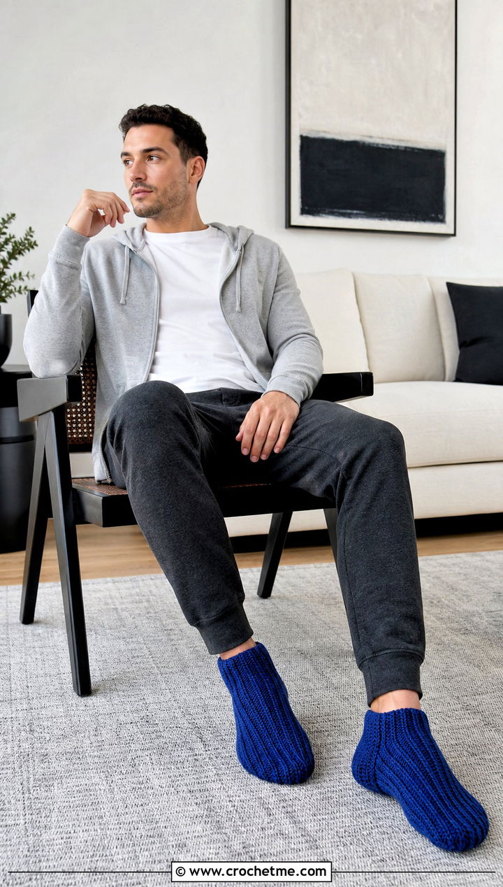 Ribbed Slipper Socks With Joggers And Hoodie - 30 easy mens crochet slippers outfit ideas