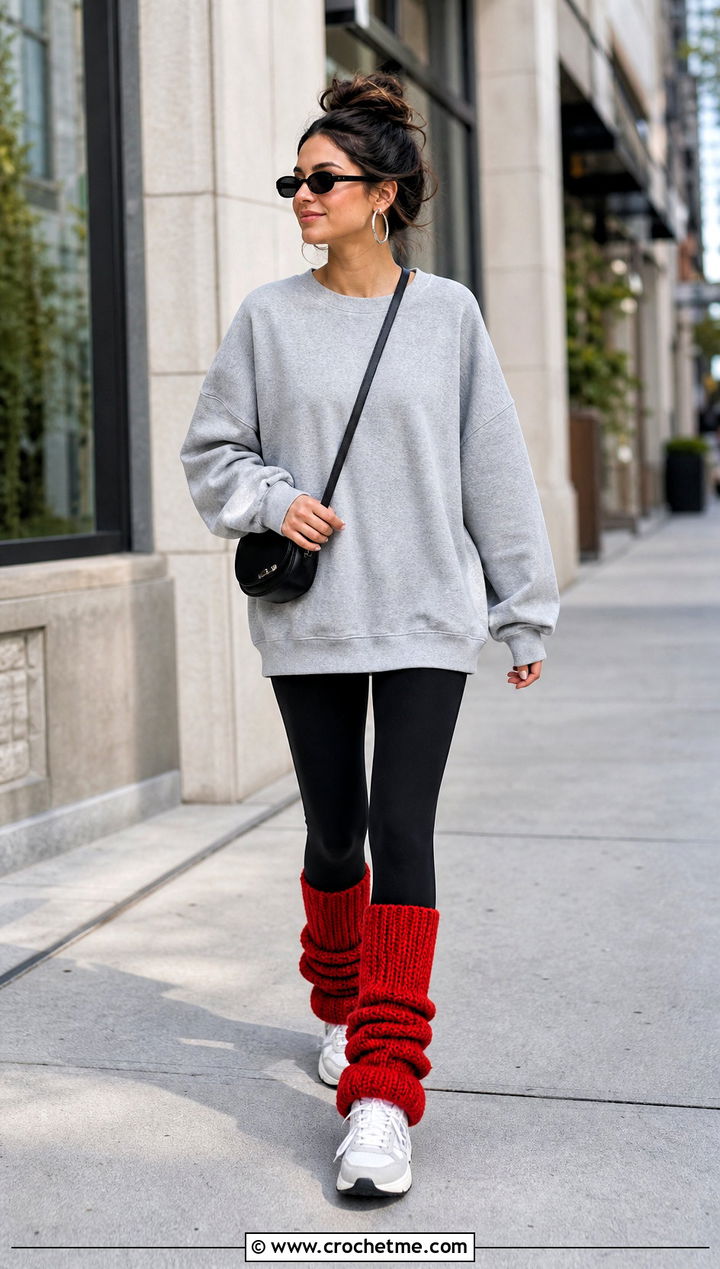 Ribbed Slouchy Crochet Leg Warmers With Leggings - 25 Slouchy Crochet Leg Warmers outfit ideas