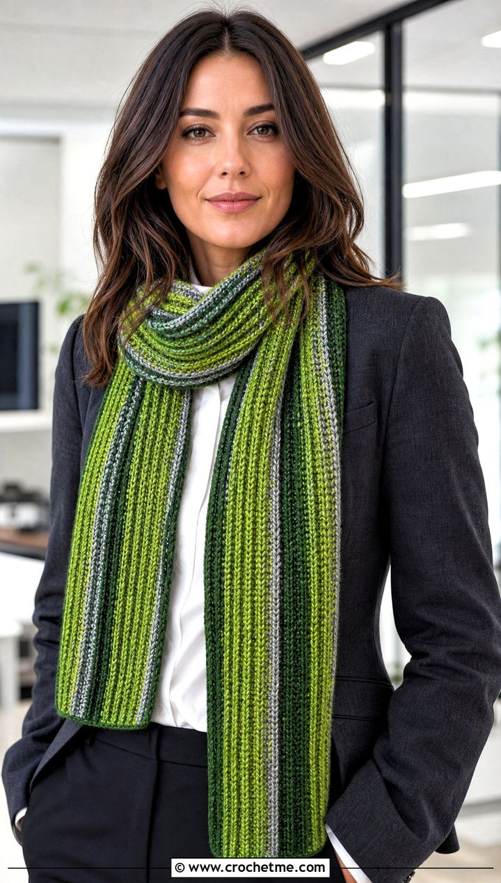 Ribbed Slytherin Crochet Scarf With Office Blazer - 30 slytherin crochet scarf outfit ideas