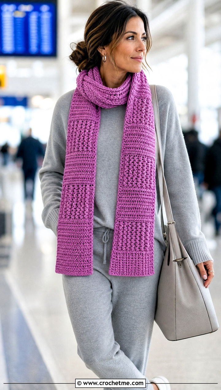 Ribbed Stitch Sampler Scarf With Matching Knit Set - 20 Crochet Stitch Sampler Scarf outfit ideas