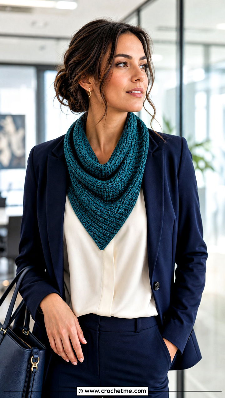 Ribbed Triangle Cowl With Blazer And Trousers - 30 crochet triangle cowl outfit ideas