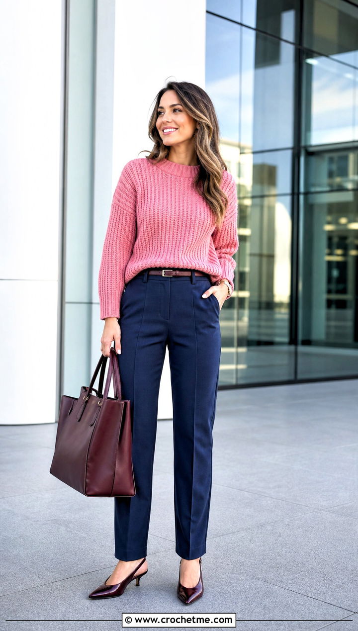 Ribbed Tunisian Crochet Jumper With Tailored Pants - 30 tunisian crochet jumper outfit ideas