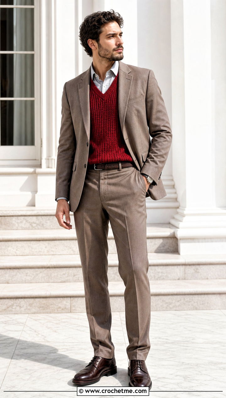 Ribbed V Neck Crochet Mens Sweater Vest With Suit - 25 crochet mens sweater vest outfit ideas