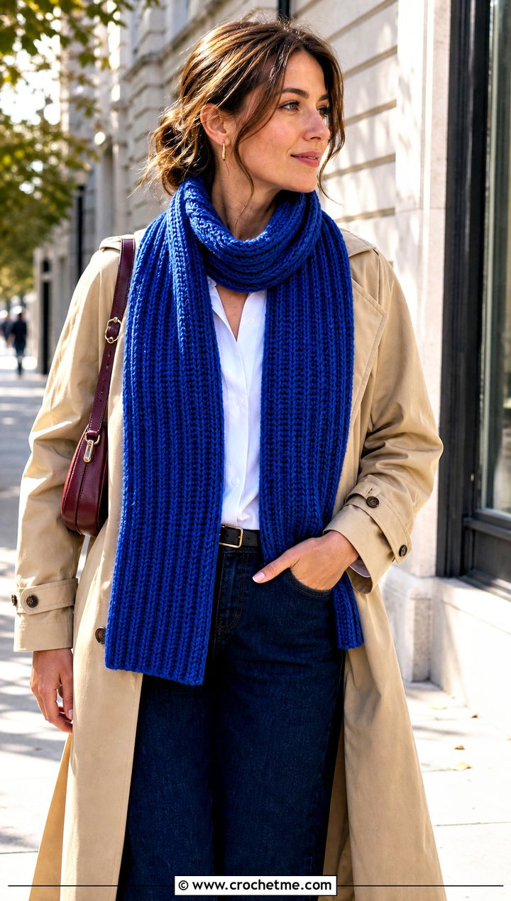Ribbed Worsted Weight Crochet Scarf With Trench Coat - 20 Crochet Scarf Worsted Weight Yarn outfit ideas