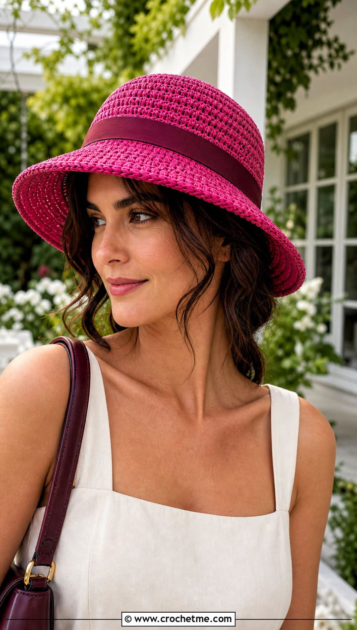 Ribbon Band Crochet Raffia Sun Hat With Sundress - 30 Crochet Raffia Sun Hat outfit ideas