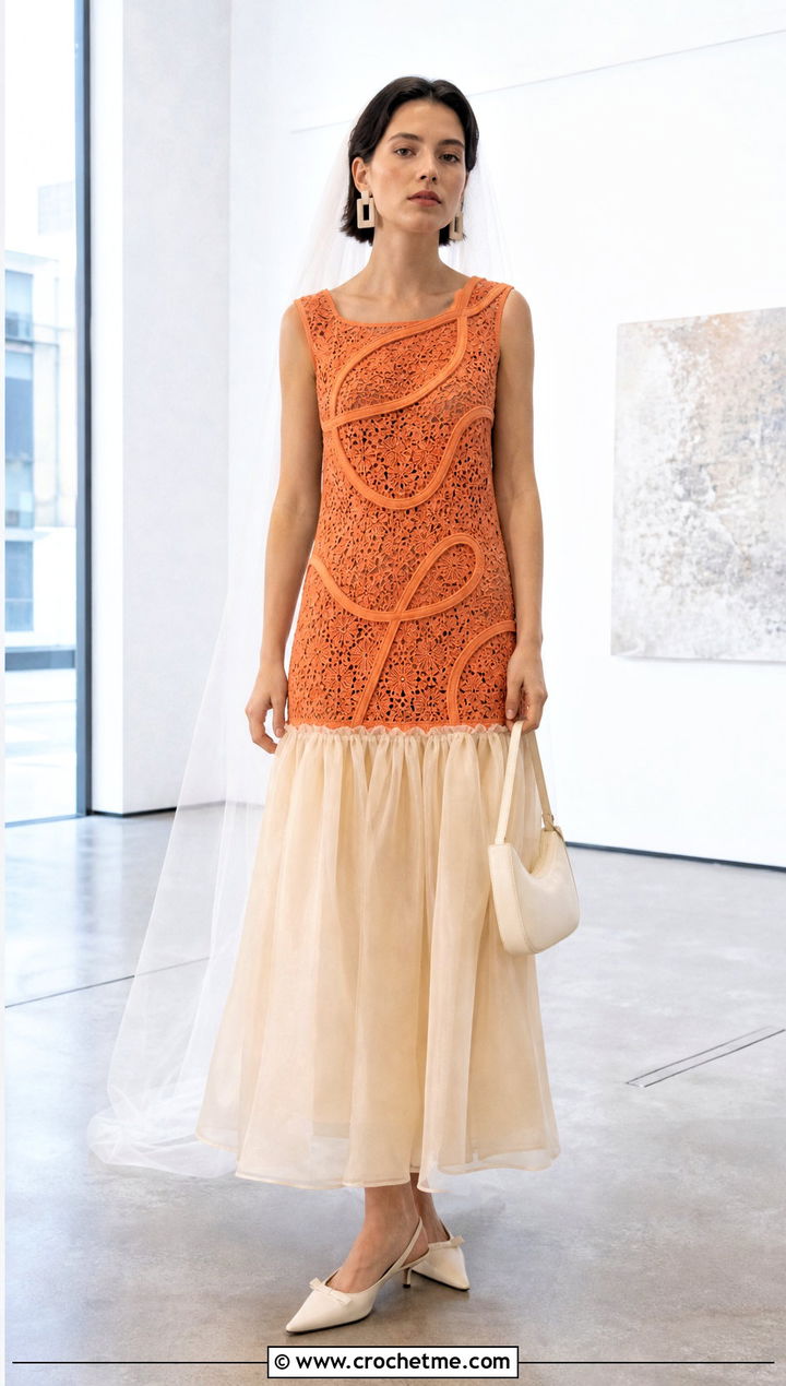 Ribbon Motif Drop Waist Wedding Dress - 20 irish lace crochet wedding dress outfit ideas