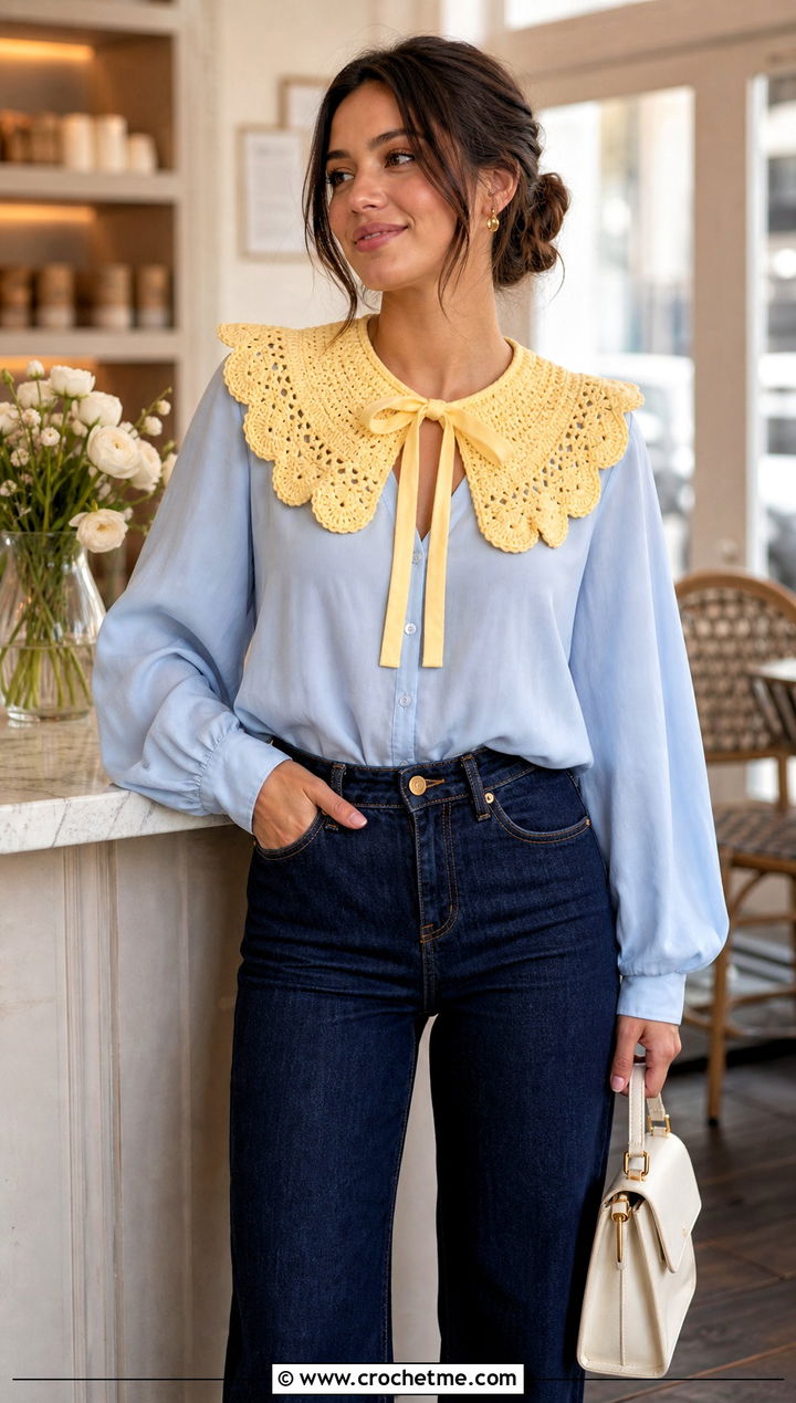 Ribbon Tie Clown Crochet Ruffle Collar With Blouse - 25 Clown Crochet Ruffle Collar outfit ideas