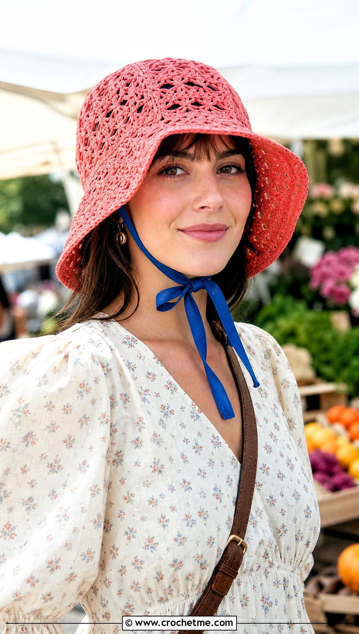 Ribbon Tie Floppy Crochet Hat With Prairie Dress - 25 floppy crochet hat outfit ideas