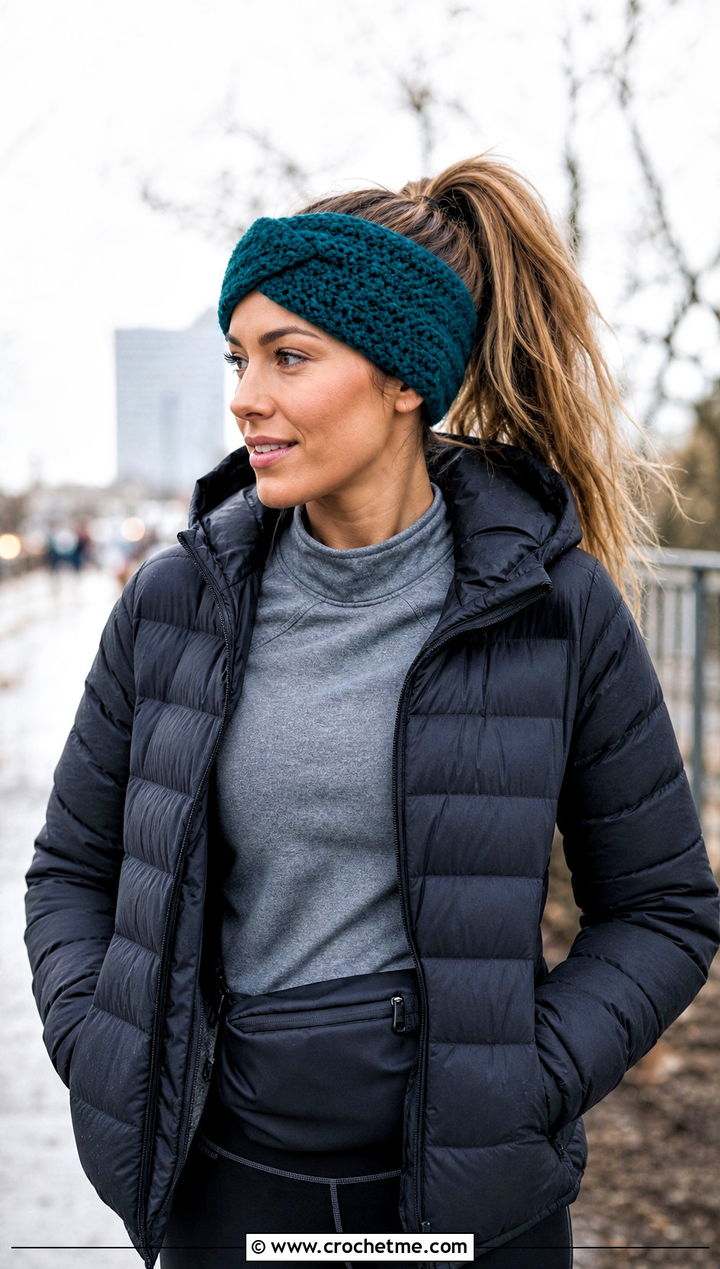 Rich Teal Ravencraft Crochet Earwarmer With Puffer Jacket And Leggings - 15 ravencraft crochet earwarmer outfit ideas