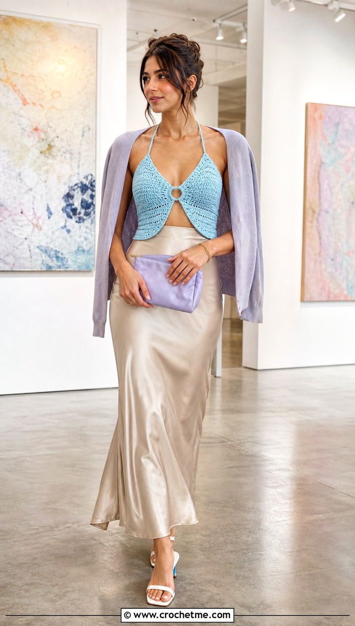 Ring Front Crochet Camisole With Slip Skirt - 25 Crochet Top With Ring In The Middle outfit ideas