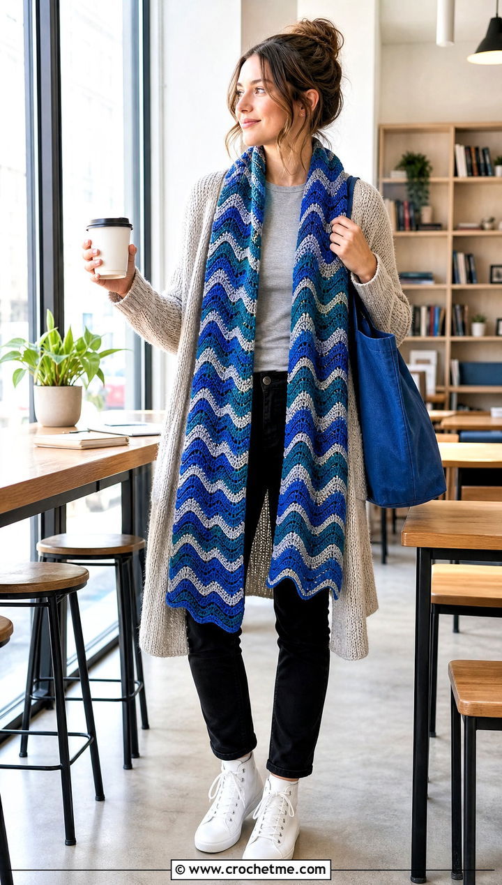 Ripple Crochet Ravenclaw Scarf With Oversized Cardigan - 35 crochet ravenclaw scarf outfit ideas